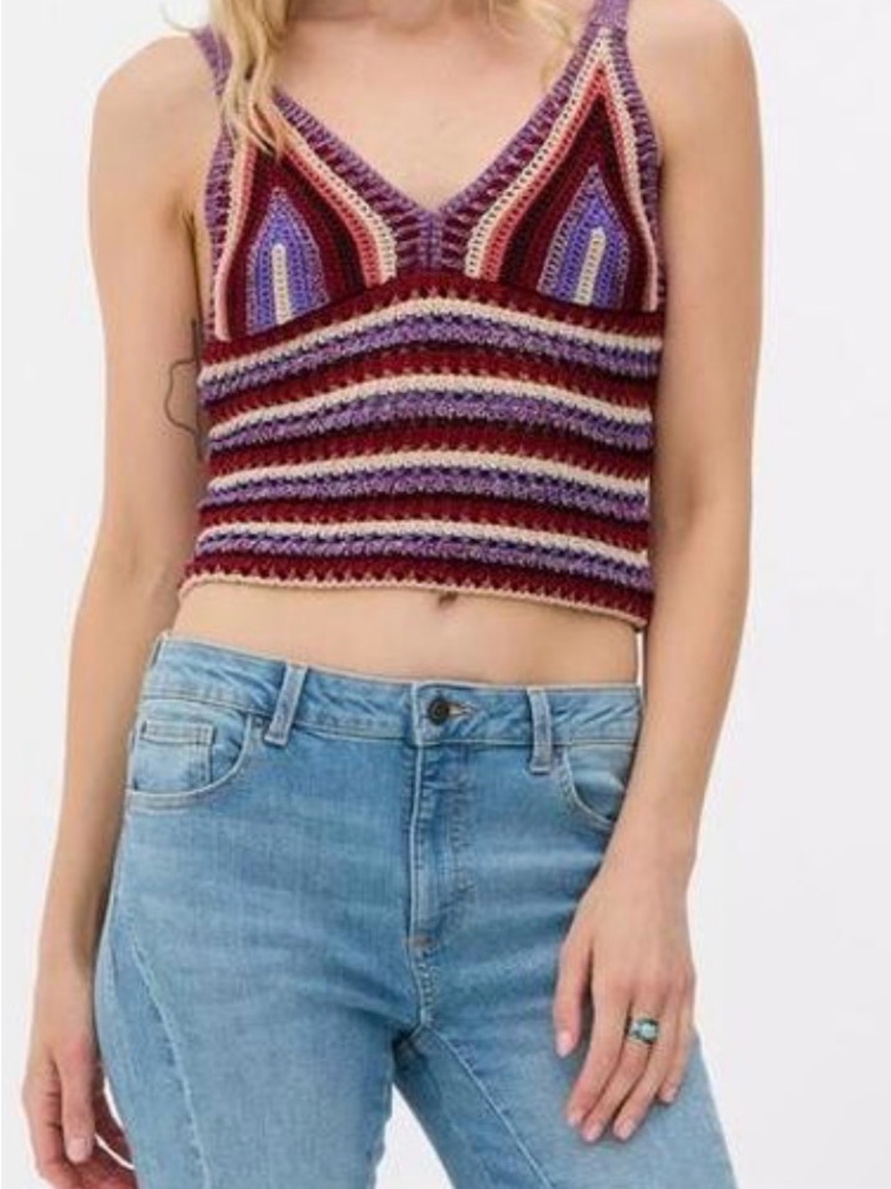 PRIMARK x Rita Ora Crochet V Neck Cropped Top Size S
